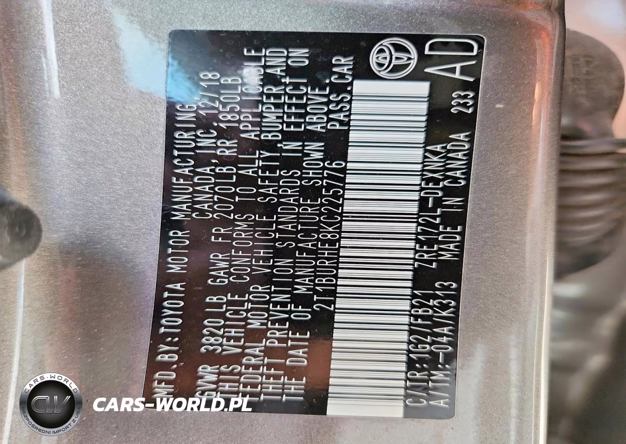 2019 Toyota Corolla Le VIN:2T1BURHE8KC225776 - 12