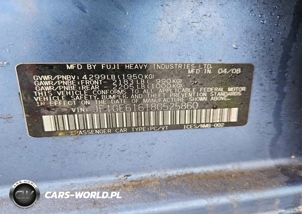 2008 Subaru Impreza 2.5I VIN:JF1GE61618G525860 - 12
