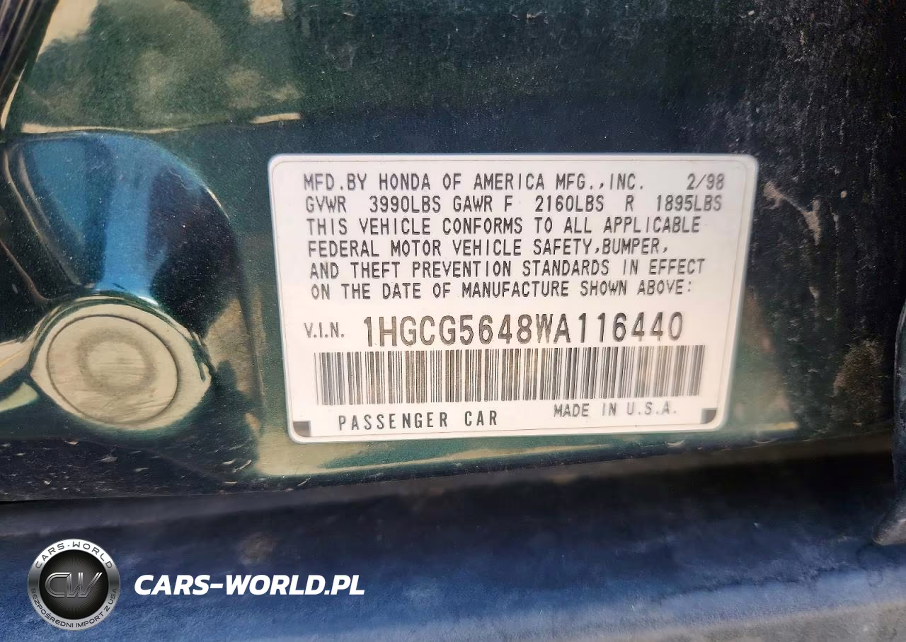 1998 Honda Accord Lx VIN:1HGCG5648WA116440 - 13