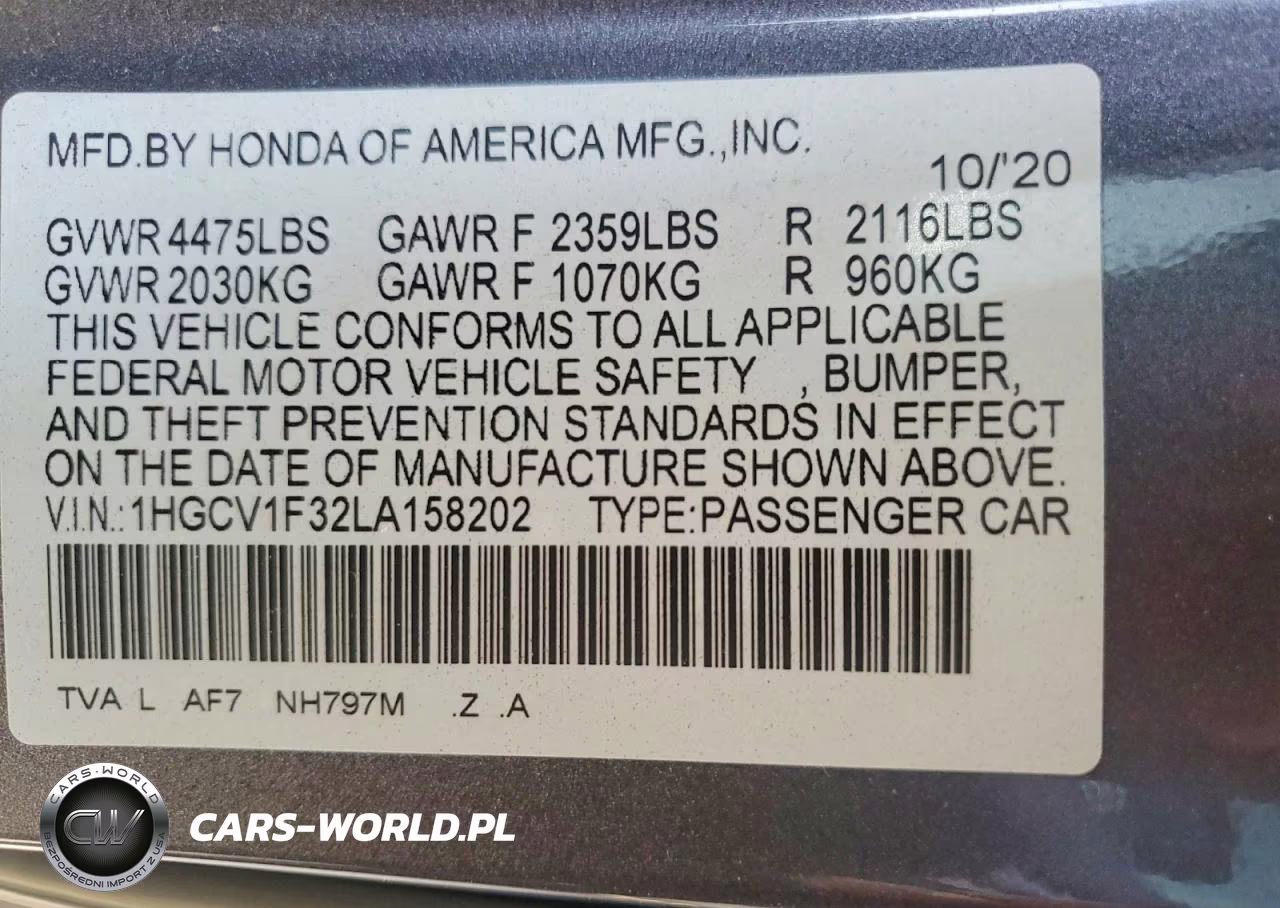 2020 Honda Accord Sport VIN:1HGCV1F32LA158202 - 13