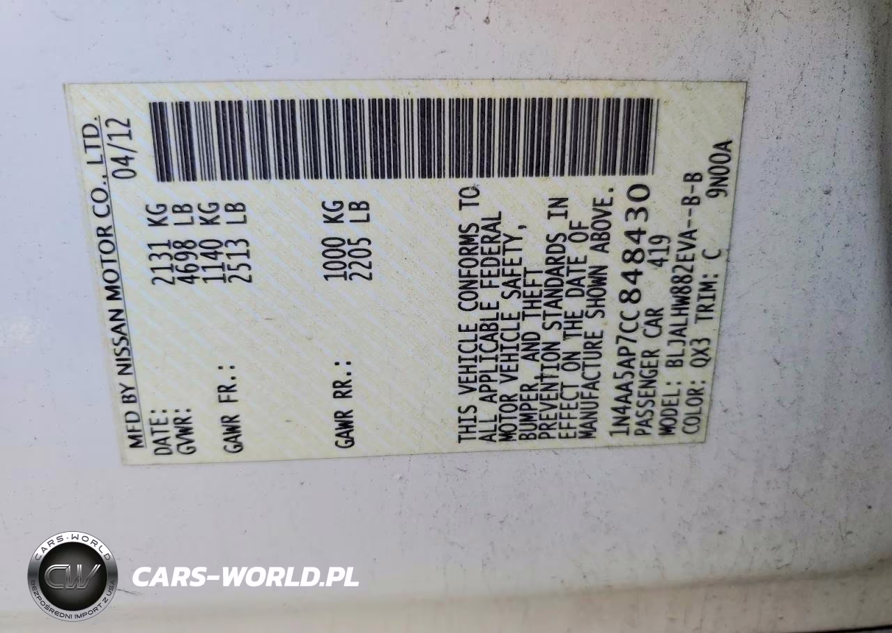 2012 Nissan Maxima 3.5 S VIN:1N4AA5AP7CC848430 - 12