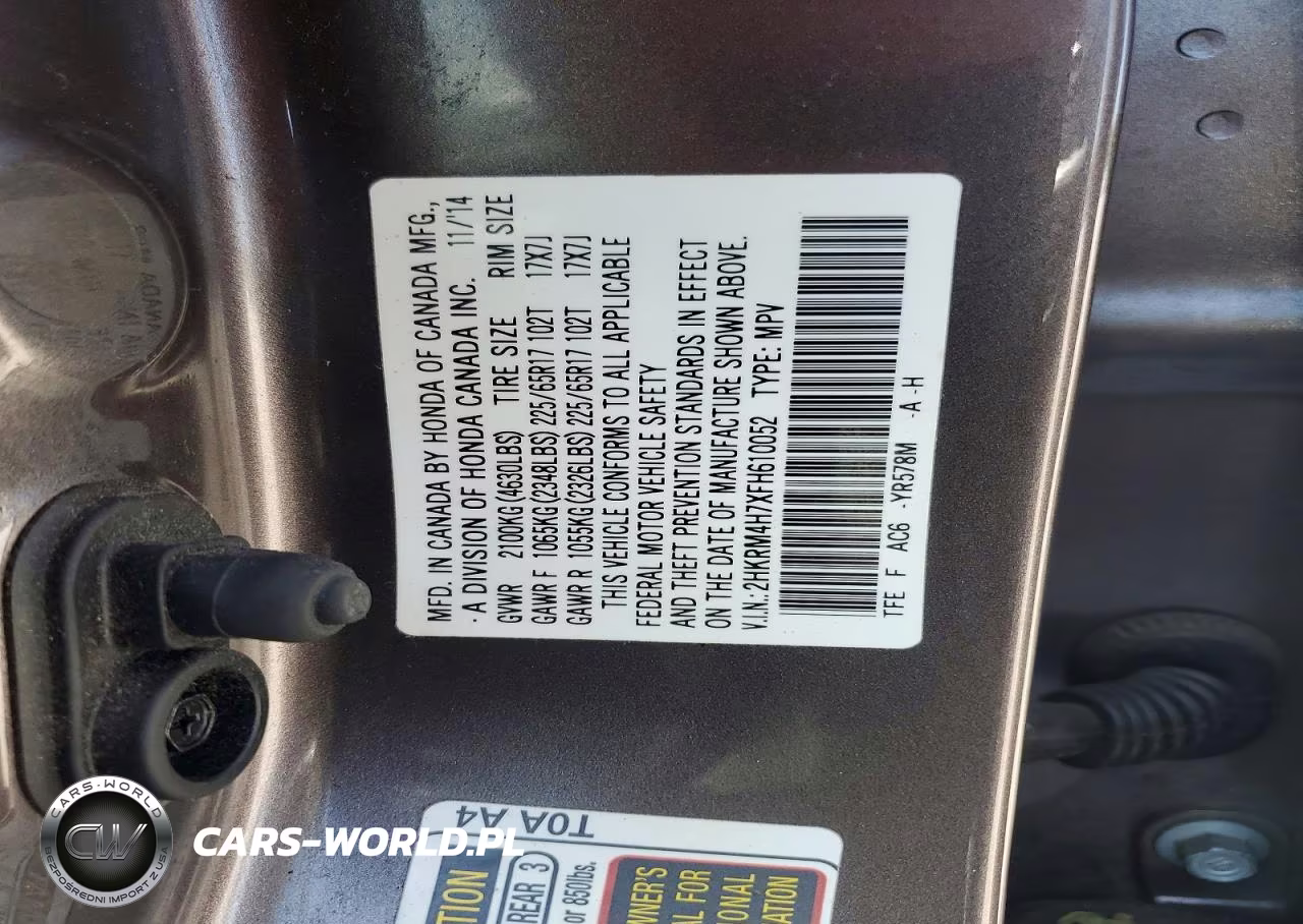 2015 Honda Cr-V Exl VIN:2HKRM4H7XFH610052 - 12