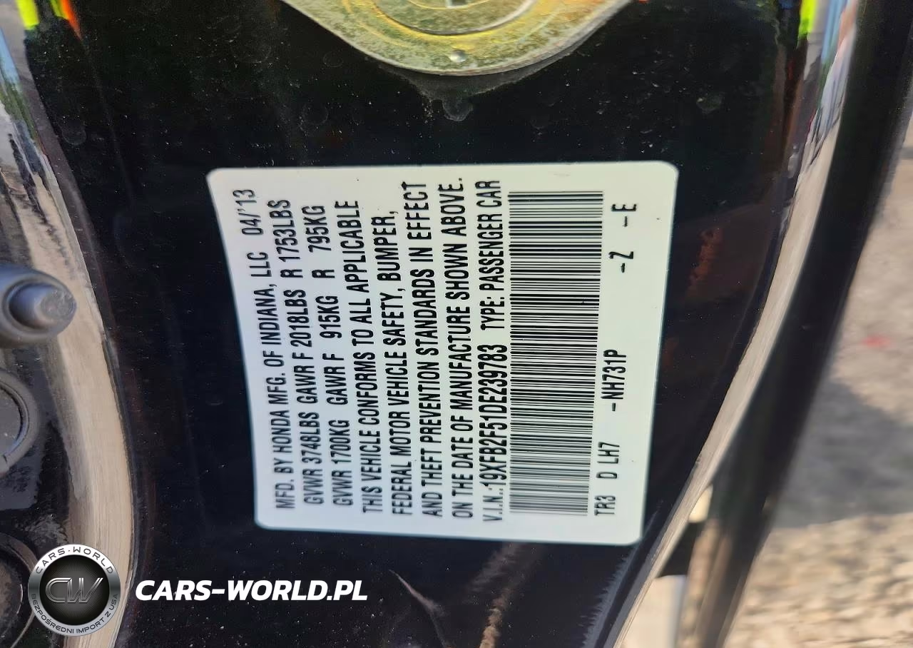2013 Honda Civic Lx VIN:19XFB2F51DE239783 - 12