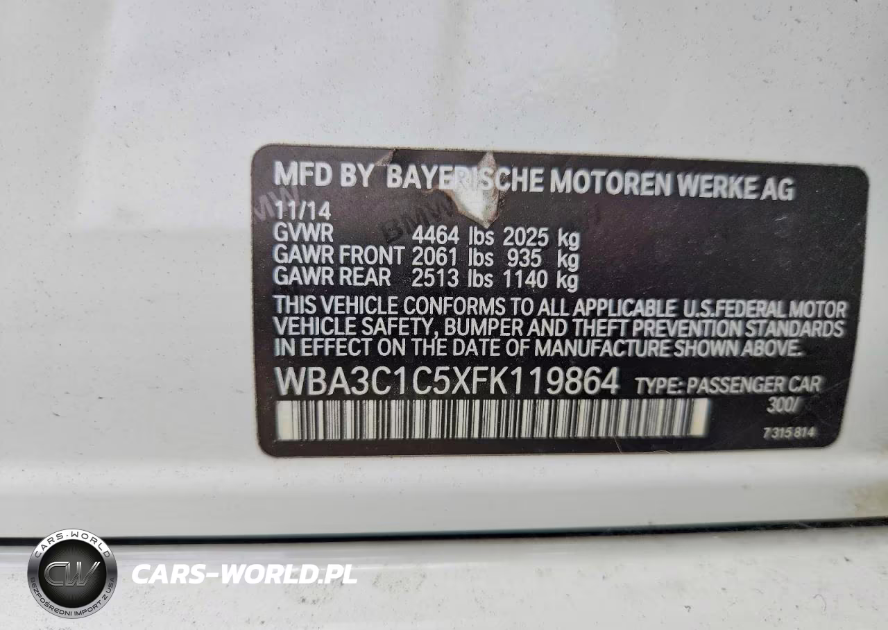 2015 BMW 328 I Sulev VIN:WBA3C1C5XFK119864 - 12