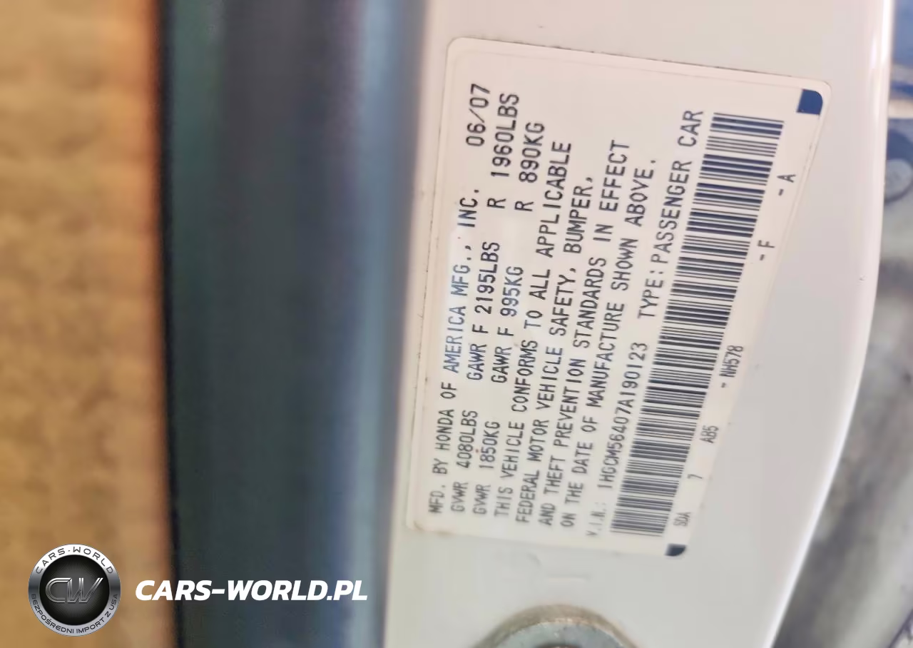 2007 Honda Accord Lx VIN:1HGCM56407A190123 - 12