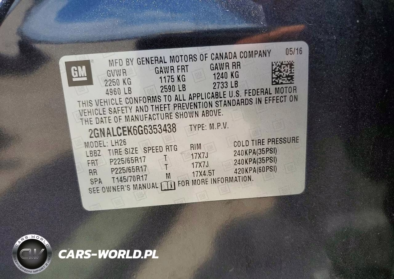 2016 Chevrolet Equinox Lt VIN:2GNALCEK6G6353438 - 14