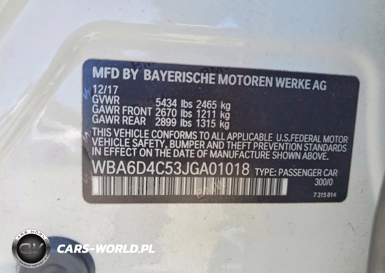 2018 BMW 650 I Gran Coupe VIN:WBA6D4C53JGA01018 - 12