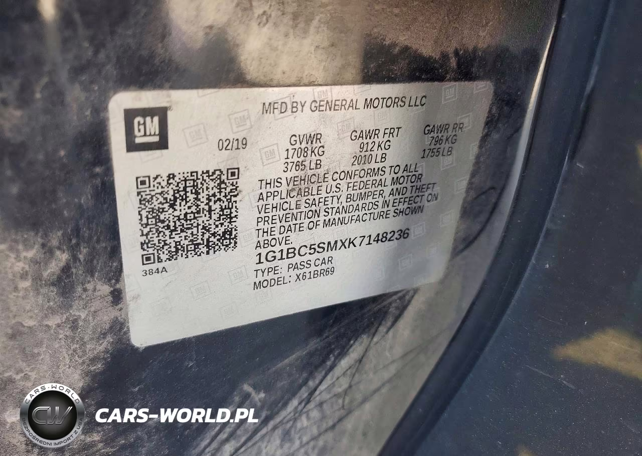 2019 Chevrolet Cruze Ls VIN:1G1BC5SMXK7148236 - 12