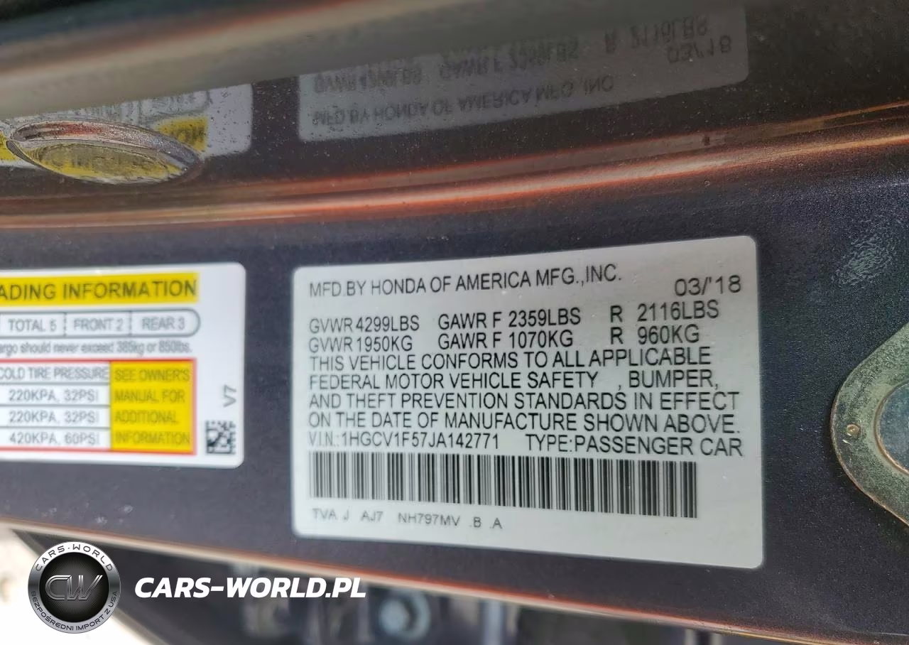 2018 Honda Accord Exl VIN:1HGCV1F57JA142771 - 12