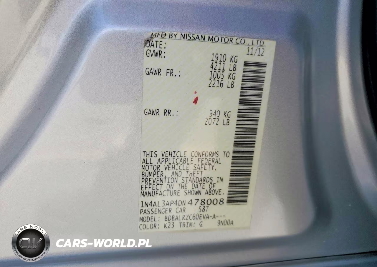2013 Nissan Altima 2.5 VIN:1N4AL3AP4DN478008 - 12