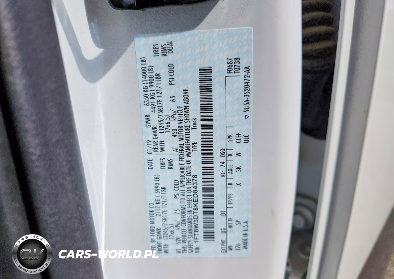 2019 Ford F350 Super Duty VIN:1FT8W3DT8KED84378 - 12