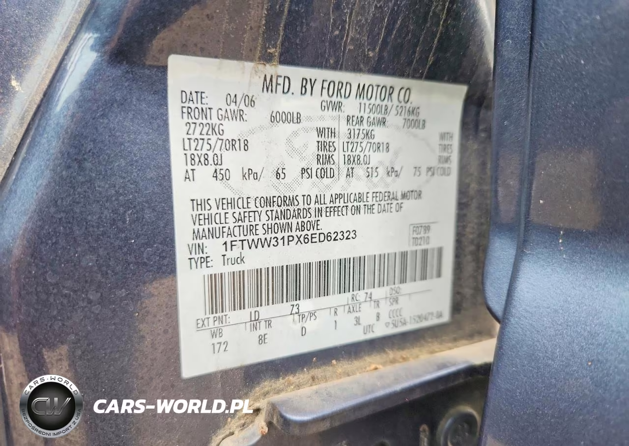 2006 Ford F350 Srw Super Duty VIN:1FTWW31PX6ED62323 - 12