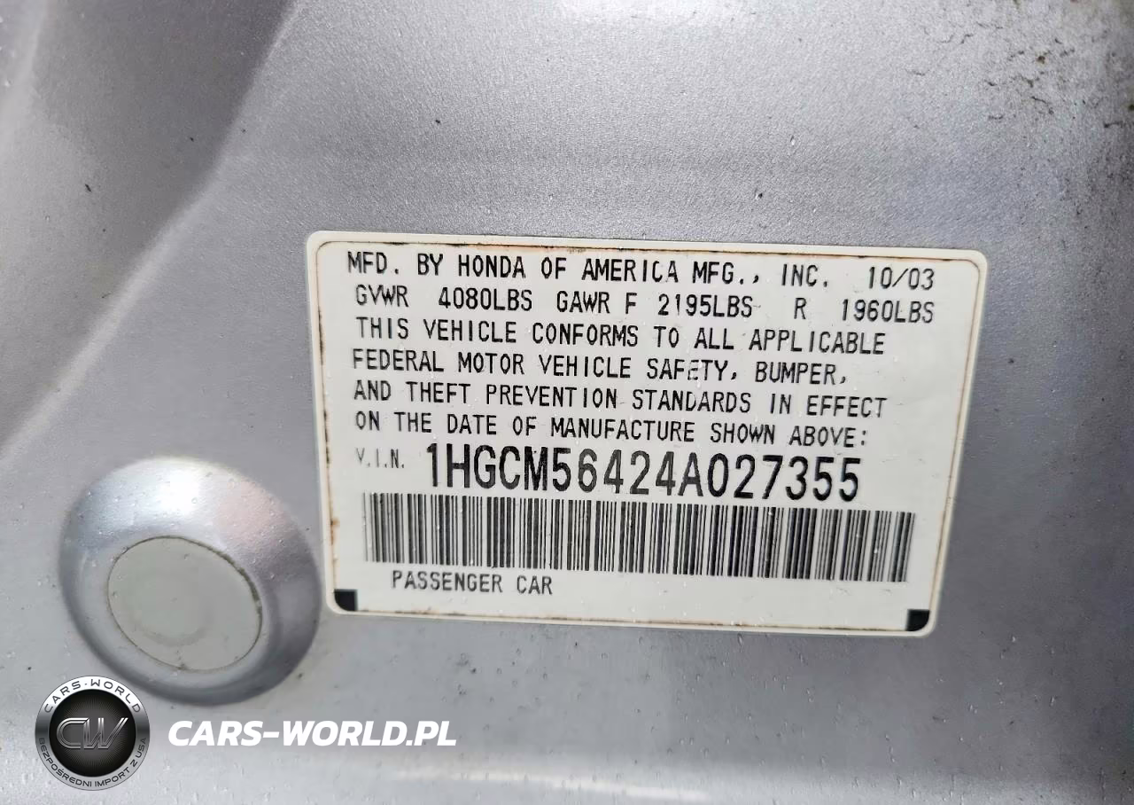 2004 Honda Accord Lx VIN:1HGCM56424A027355 - 12