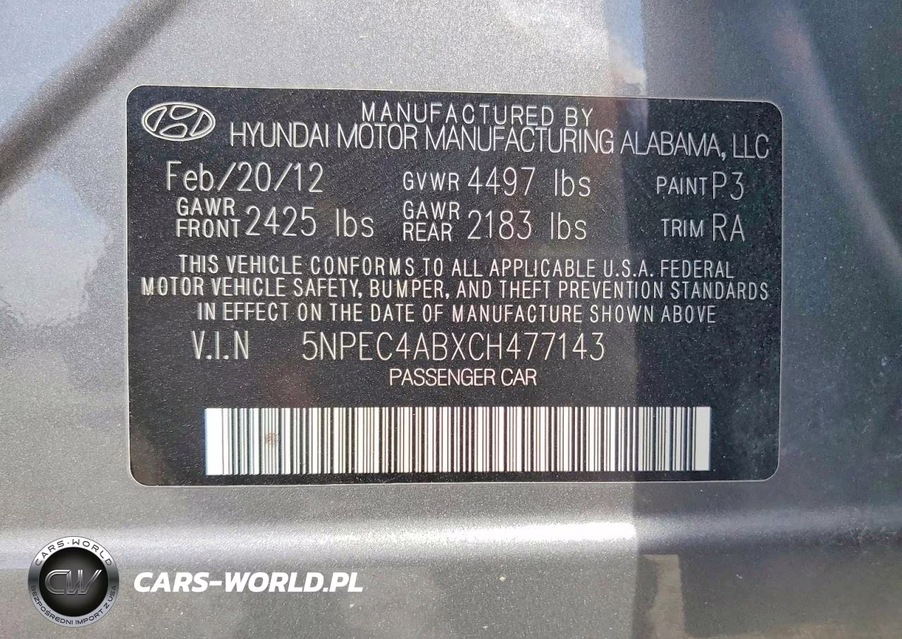 2012 Hyundai Sonata Limited 2.0T VIN:5NPEC4ABXCH477143 - 13