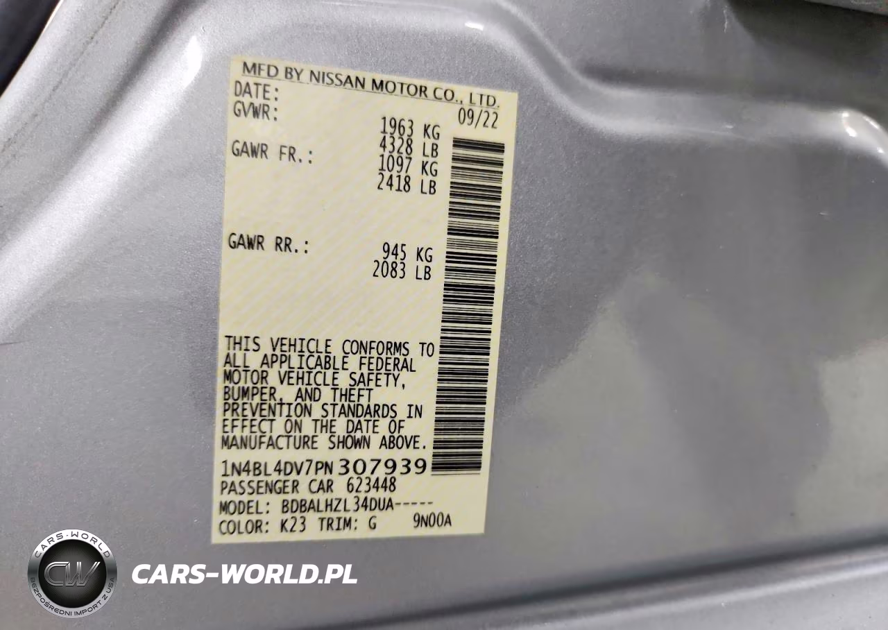 2023 Nissan Altima Sv VIN:1N4BL4DV7PN307939 - 12
