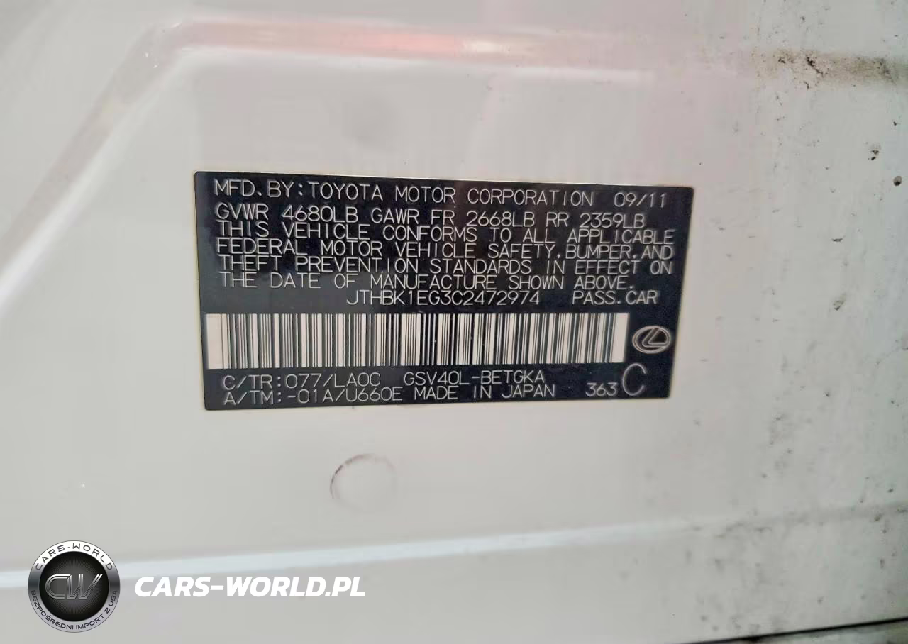2012 Lexus Es 350 VIN:JTHBK1EG3C2472974 - 12