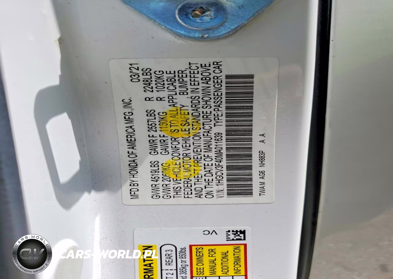 2021 Honda Accord Hybrid Ex VIN:1HGCV3F40MA011639 - 12