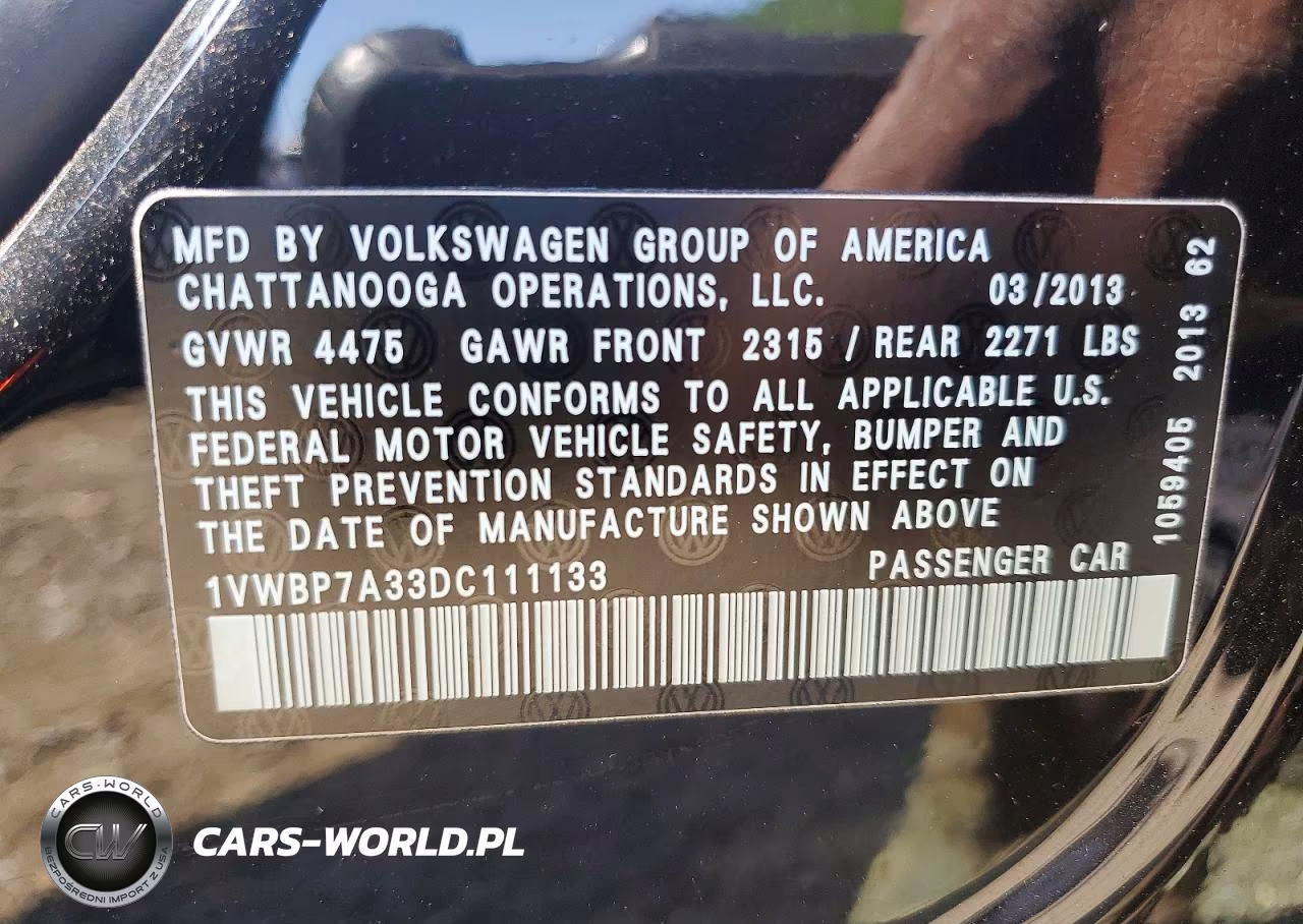 2013 Volkswagen Passat Se VIN:1VWBP7A33DC111133 - 12