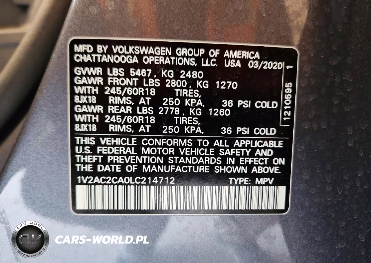 2020 Volkswagen Atlas Cross Sport S VIN:1V2AC2CA0LC214712 - 13