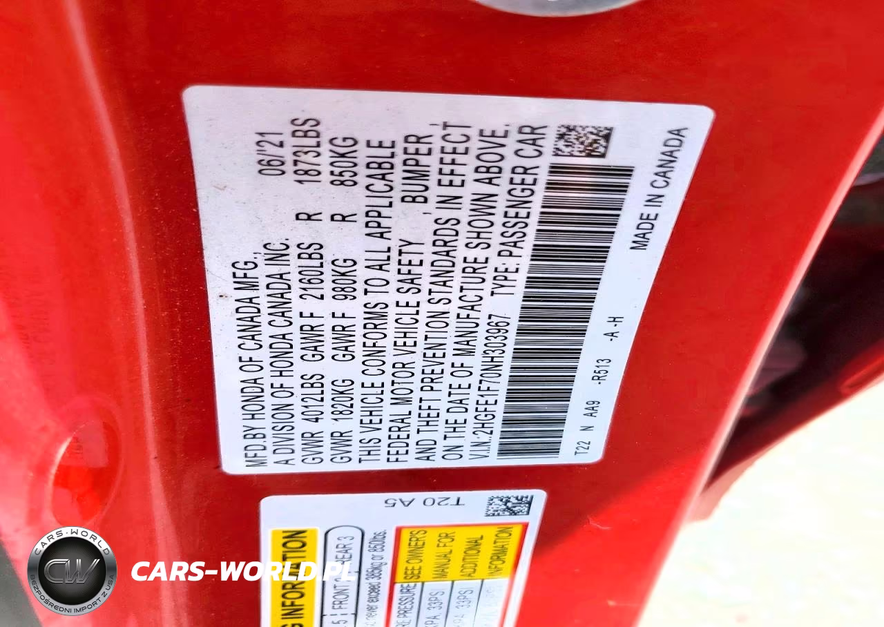 2022 Honda Civic Ex VIN:2HGFE1F70NH303967 - 12