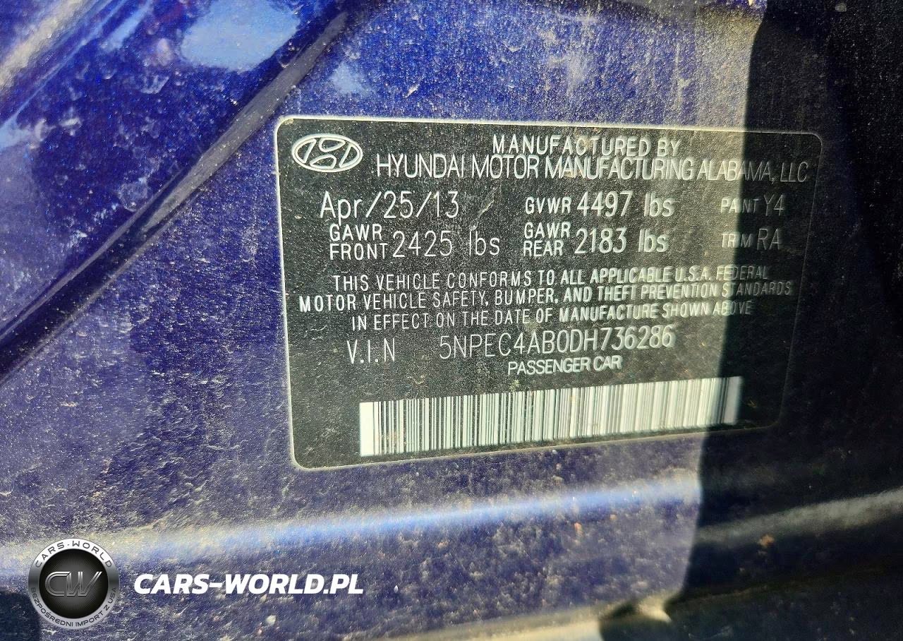 2013 Hyundai Sonata Se 2.0T VIN:5NPEC4AB0DH736286 - 12