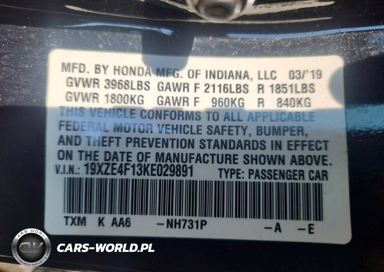 2019 Honda Insight Lx VIN:19XZE4F13KE029891 - 12