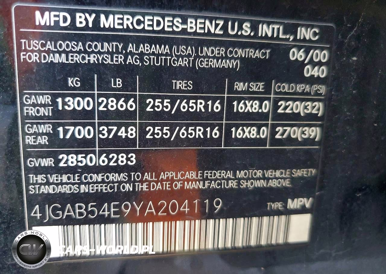 2000 Mercedes-Benz Ml 320 VIN:4JGAB54E9YA204119 - 13
