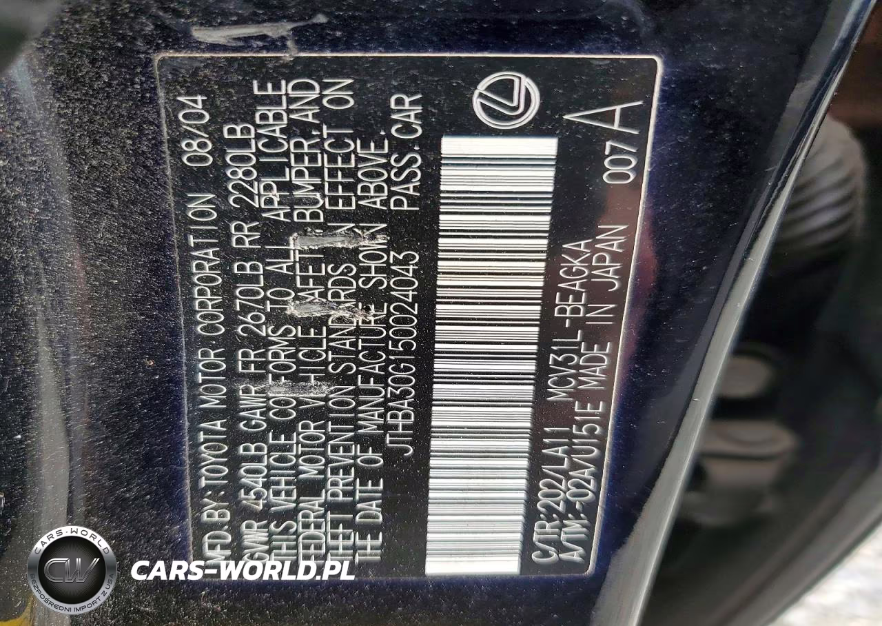 2005 Lexus Es 330 VIN:JTHBA30G150024043 - 12
