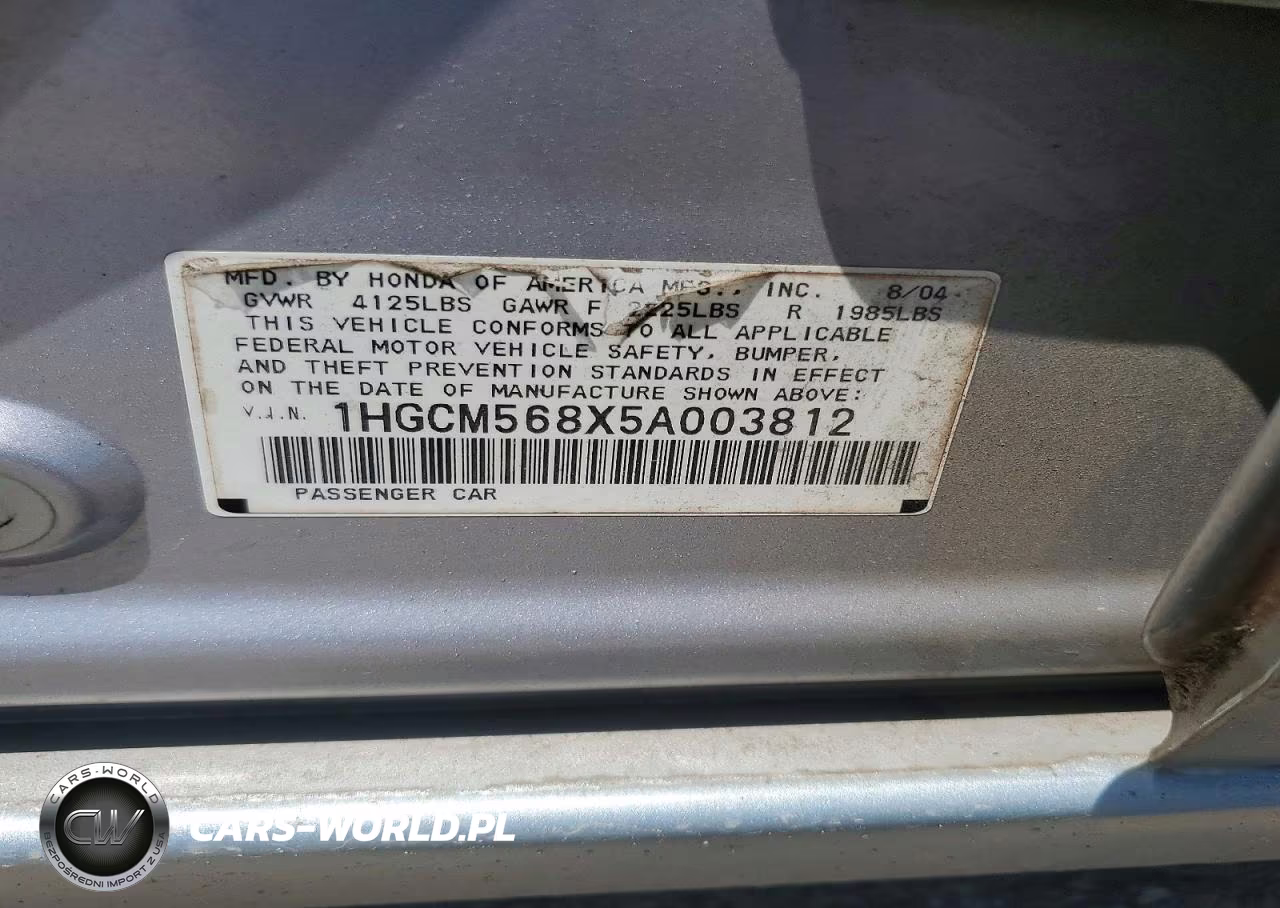 2005 Honda Accord Ex VIN:1HGCM568X5A003812 - 13