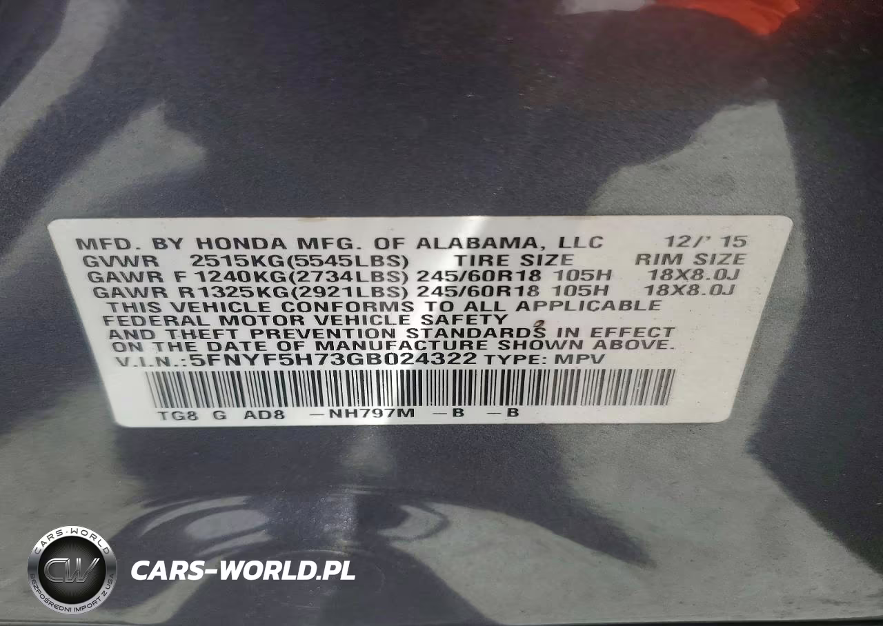 2016 Honda Pilot Exln VIN:5FNYF5H73GB024322 - 14