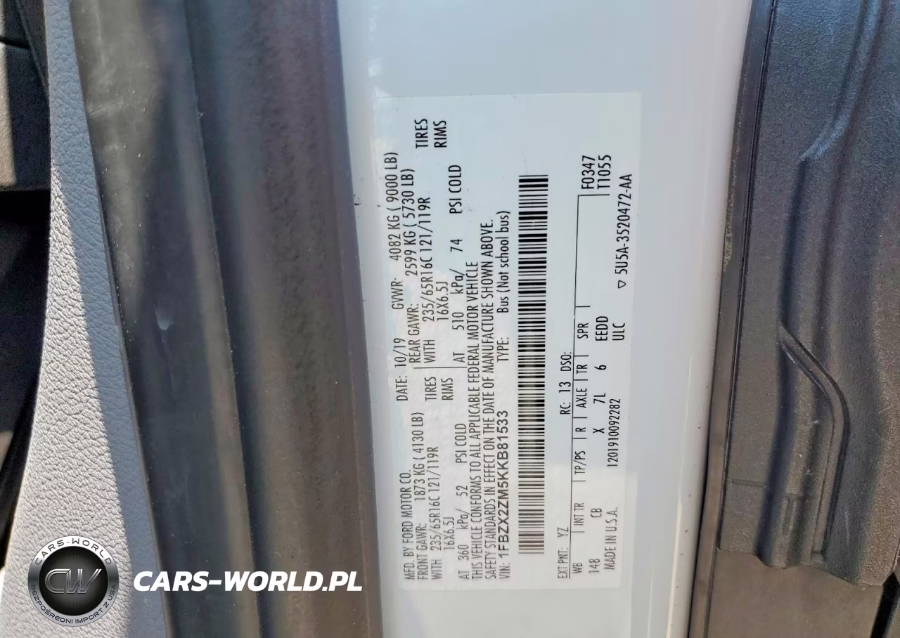 2019 Ford Transit T-350 VIN:1FBZX2ZM5KKB81533 - 13