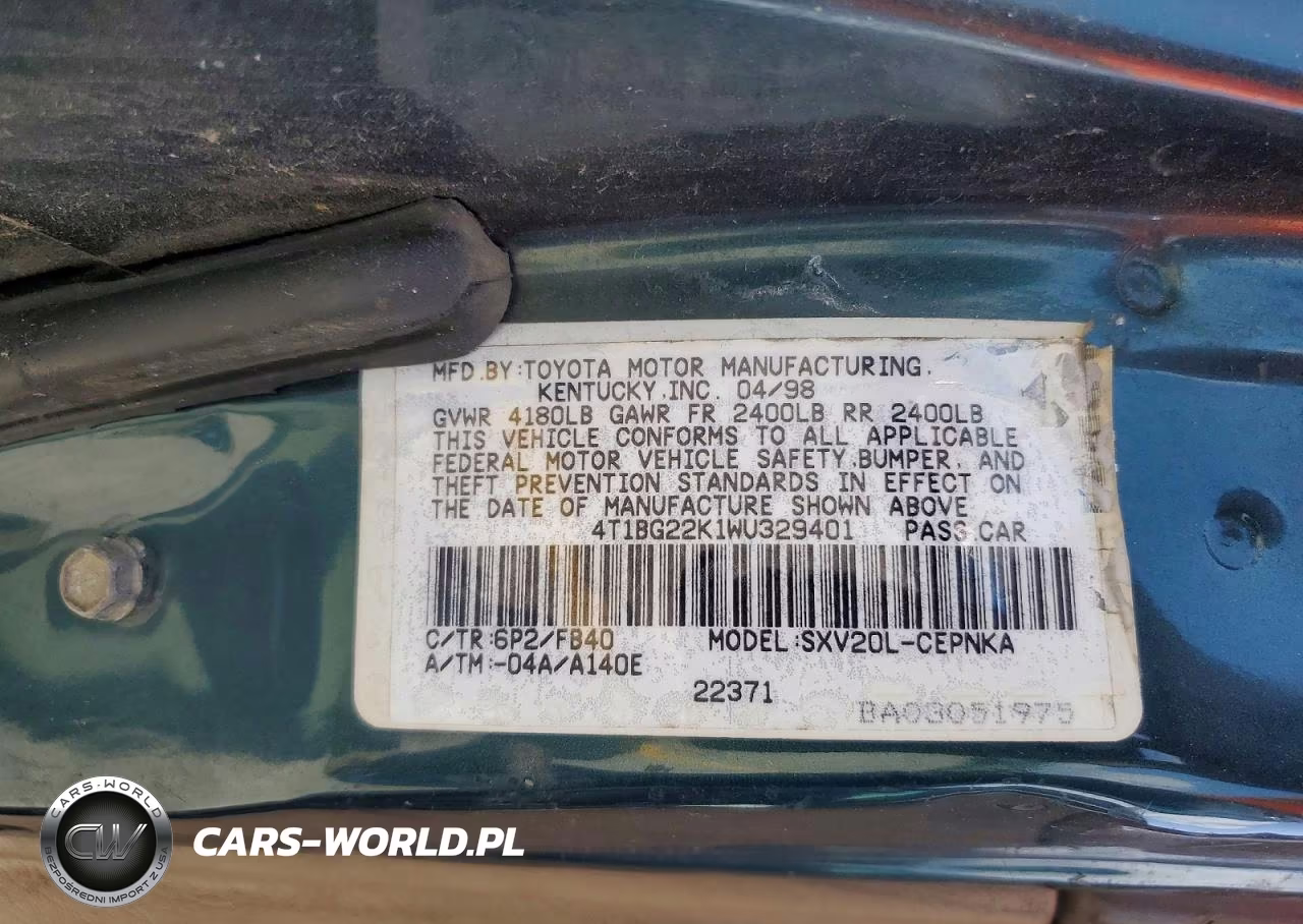 1998 Toyota Camry Le VIN:4T1BG22K1WU329401 - 12