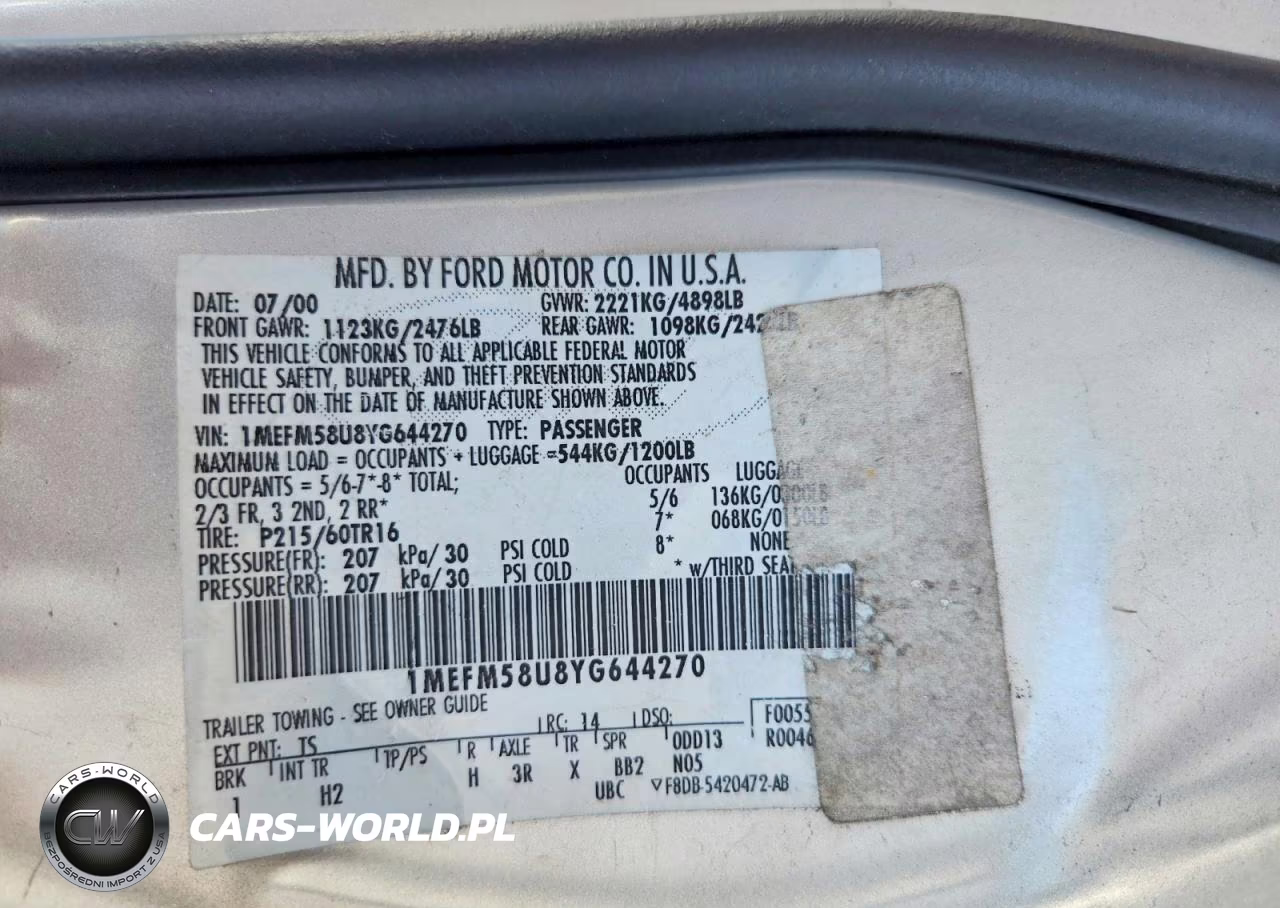 2000 Mercury Sable Gs VIN:1MEFM58U8YG644270 - 12