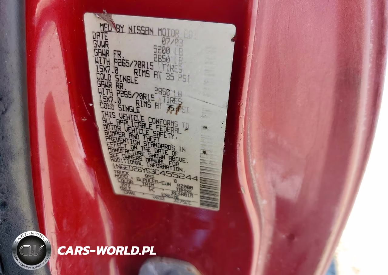 2003 Nissan Frontier Xe-V6 VIN:1N6ED26Y63C455244 - 12