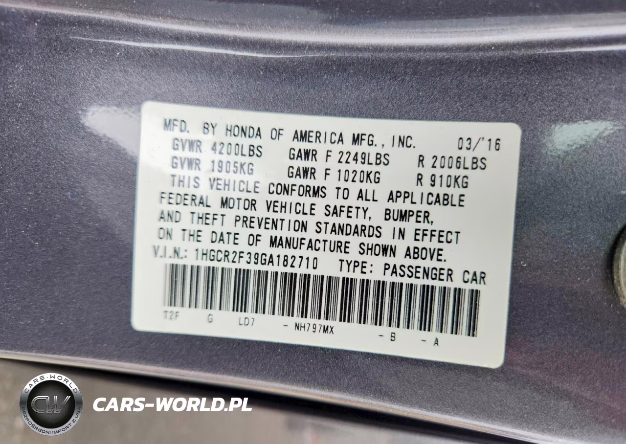 2016 Honda Accord Lx VIN:1HGCR2F39GA182710 - 12