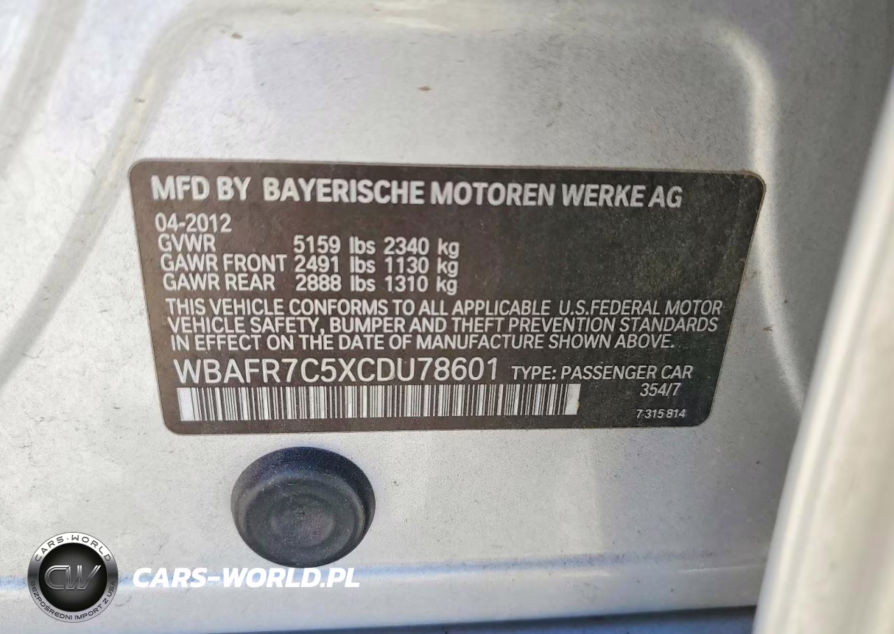 2012 BMW 535 I VIN:WBAFR7C5XCDU78601 - 12