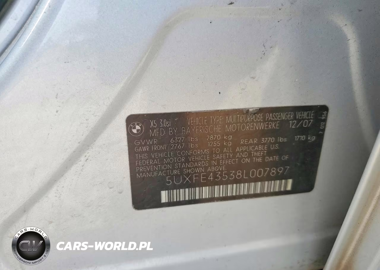 2008 BMW X5 3.0I VIN:5UXFE43538L007897 - 14