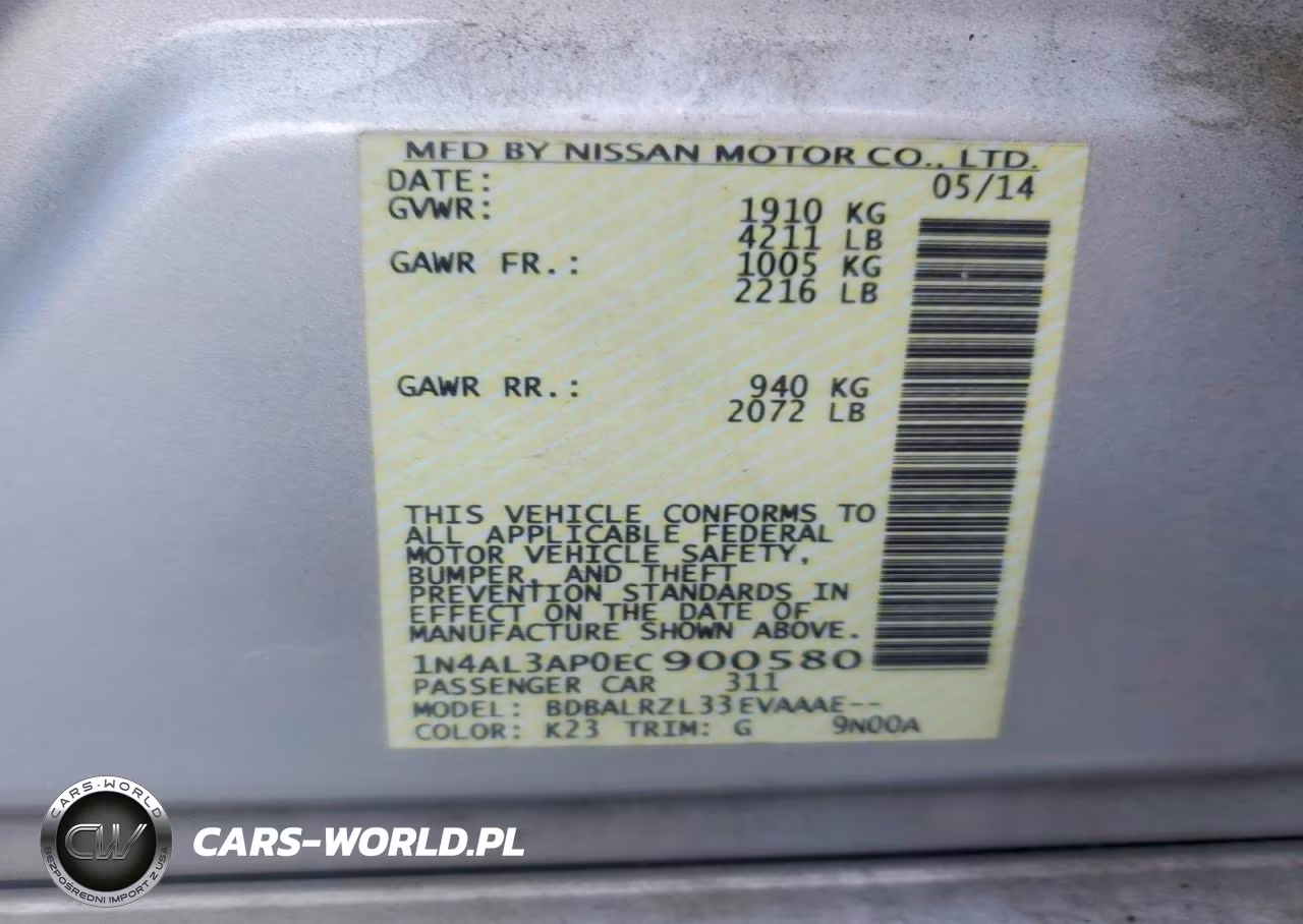 2014 Nissan Altima 2.5 S VIN:1N4AL3AP0EC900580 - 12