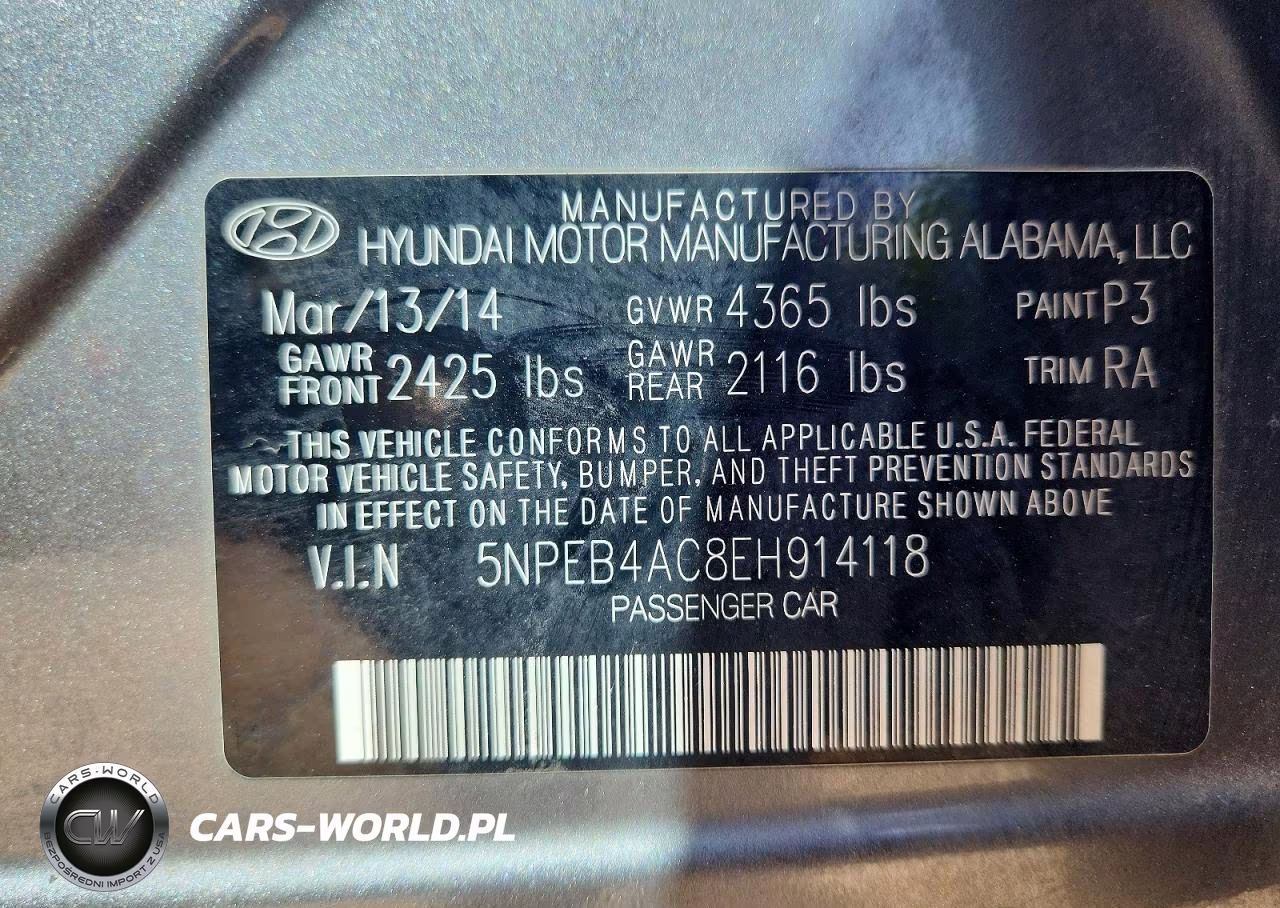 2014 Hyundai Sonata Gls VIN:5NPEB4AC8EH914118 - 12