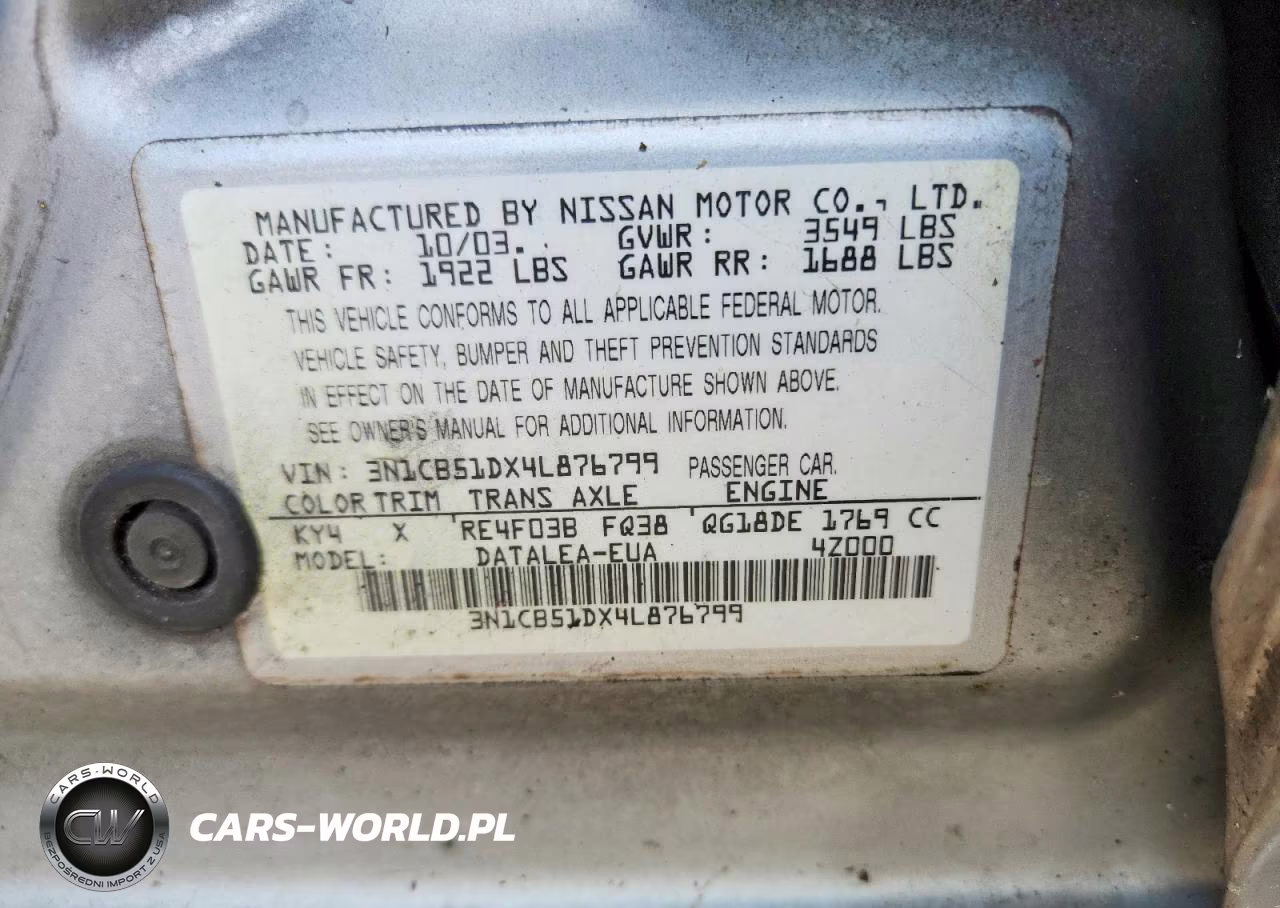 2004 Nissan Sentra 1.8 VIN:3N1CB51DX4L876799 - 12