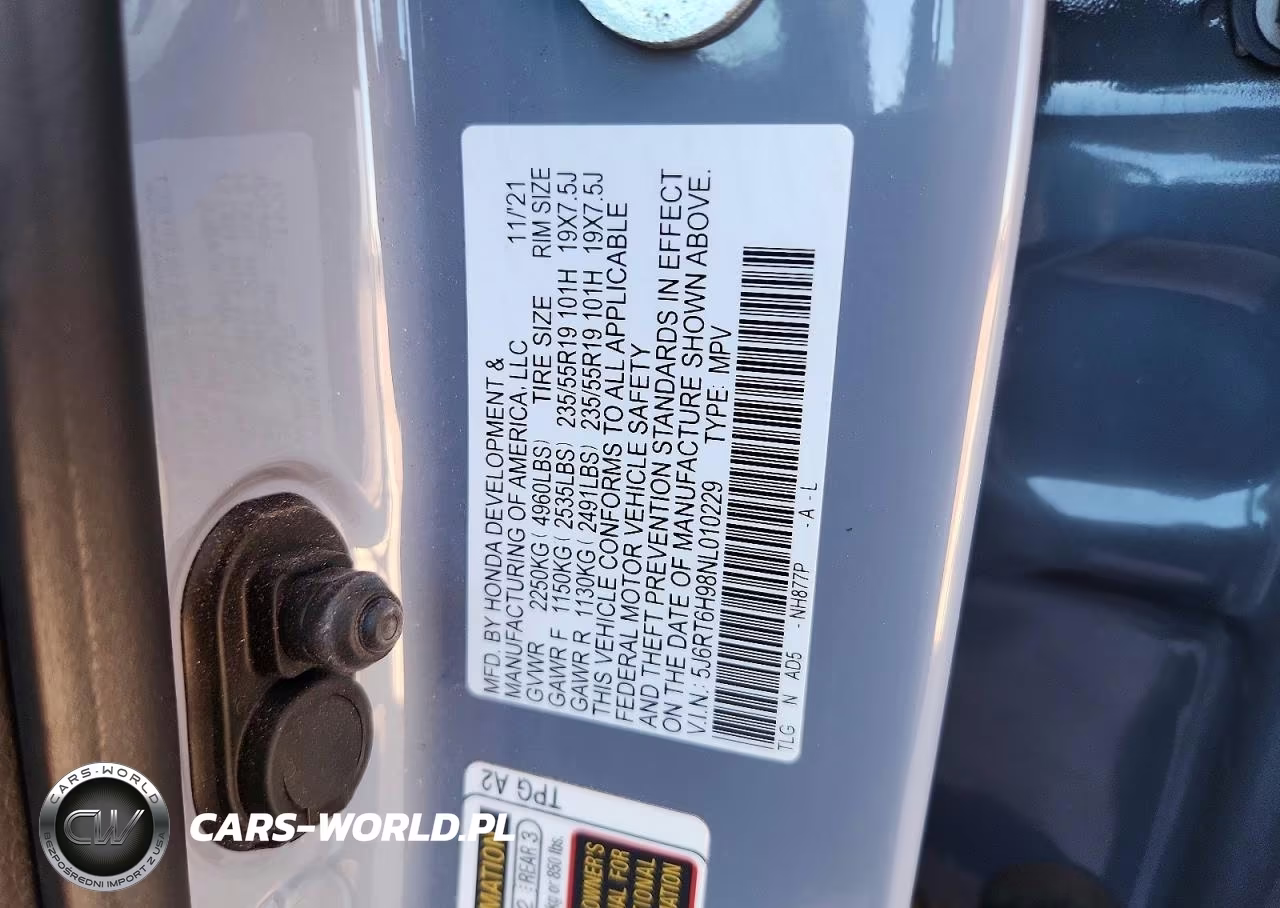 2022 Honda Cr-V Touring VIN:5J6RT6H98NL010229 - 14