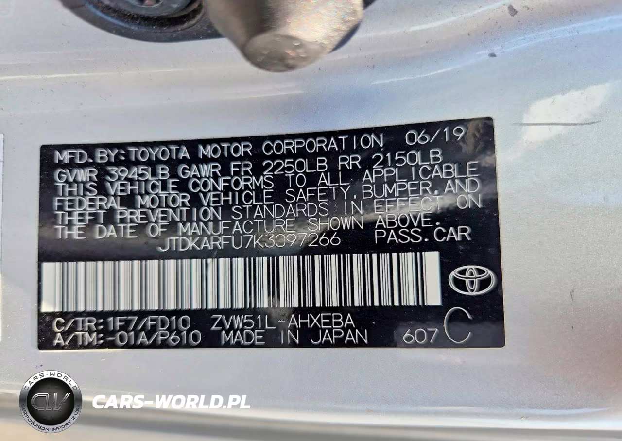 2019 Toyota Prius Le VIN:JTDKARFU7K3097266 - 12