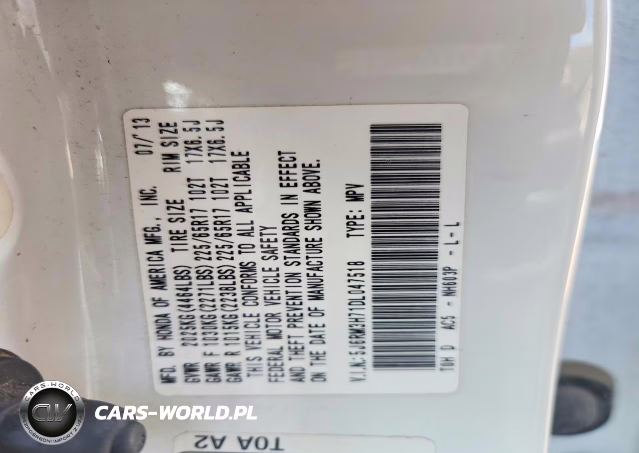 2013 Honda Cr-V Exl VIN:5J6RM3H71DL047518 - 12