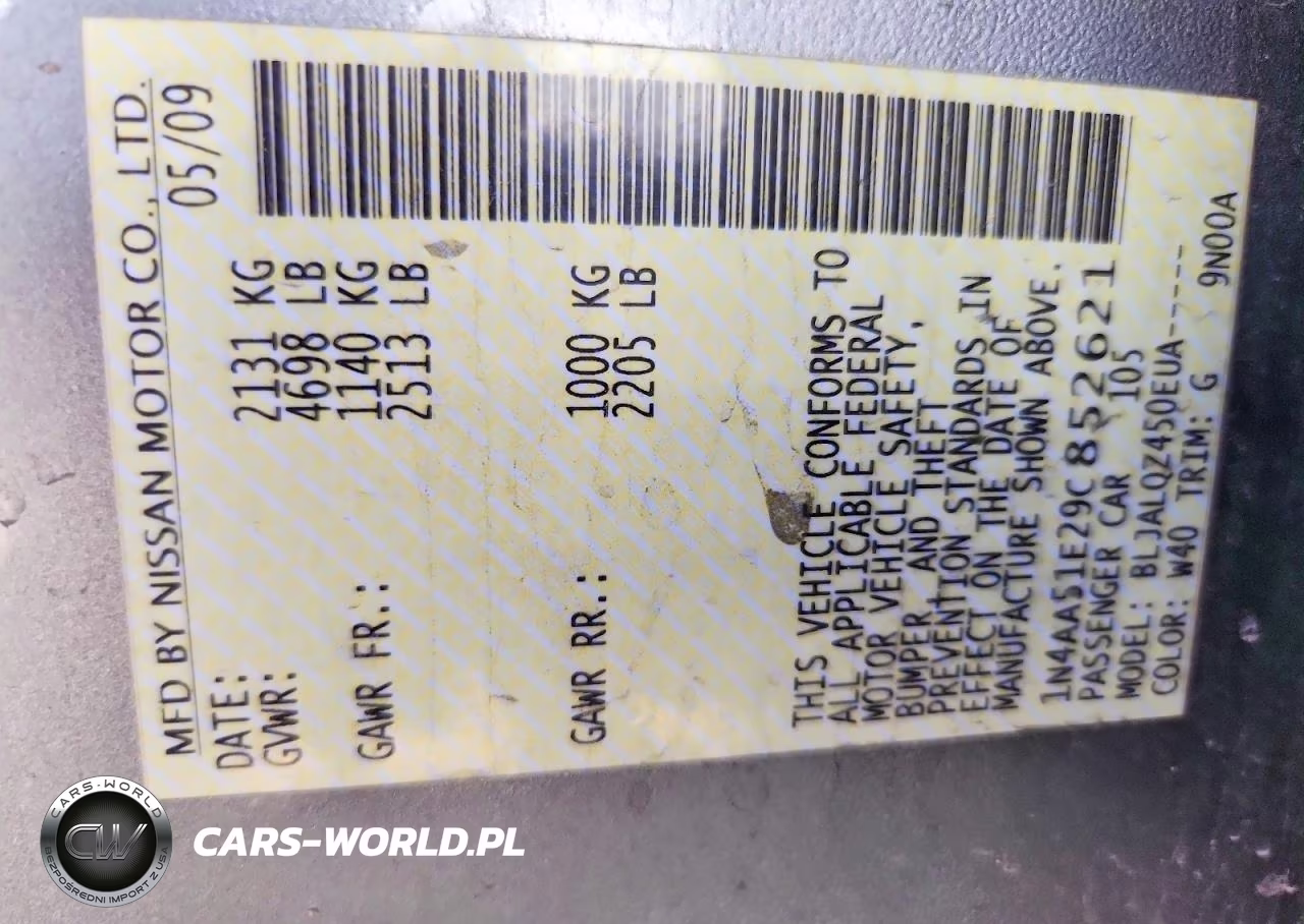 2009 Nissan Maxima 3.5 S VIN:1N4AA51E29C852621 - 14