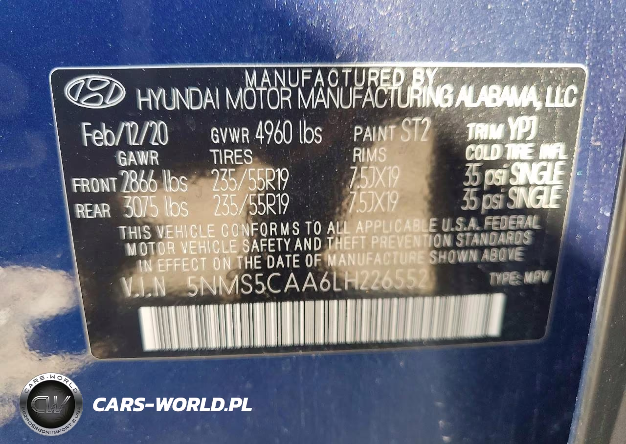 2020 Hyundai Santa Fe Limited 2.0T VIN:5NMS5CAA6LH226552 - 13