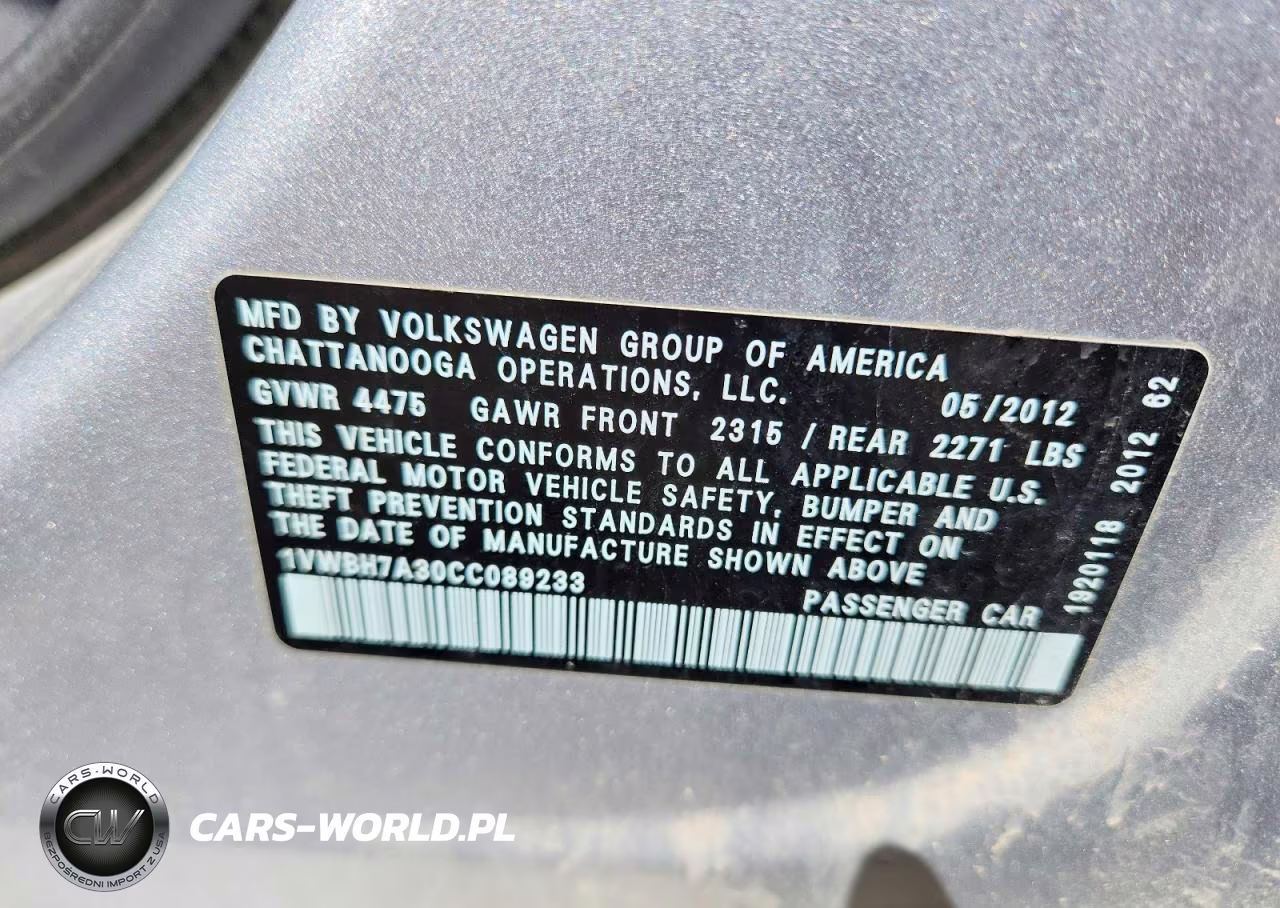 2012 Volkswagen Passat Se VIN:1VWBH7A30CC089233 - 12