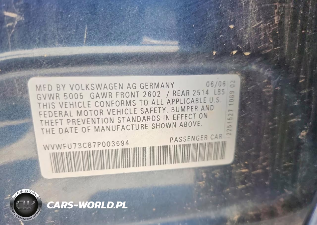 2007 Volkswagen Passat 3.6L 4Motion Luxury VIN:WVWFU73C87P003694 - 13