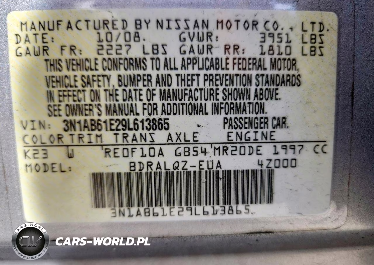 2009 Nissan Sentra 2.0 VIN:3N1AB61E29L613865 - 12