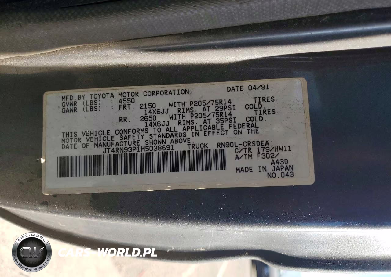 1991 Toyota Pickup 1-2 Ton Extra Long Wheelbase Dlx VIN:JT4RN93P1M5038691 - 12
