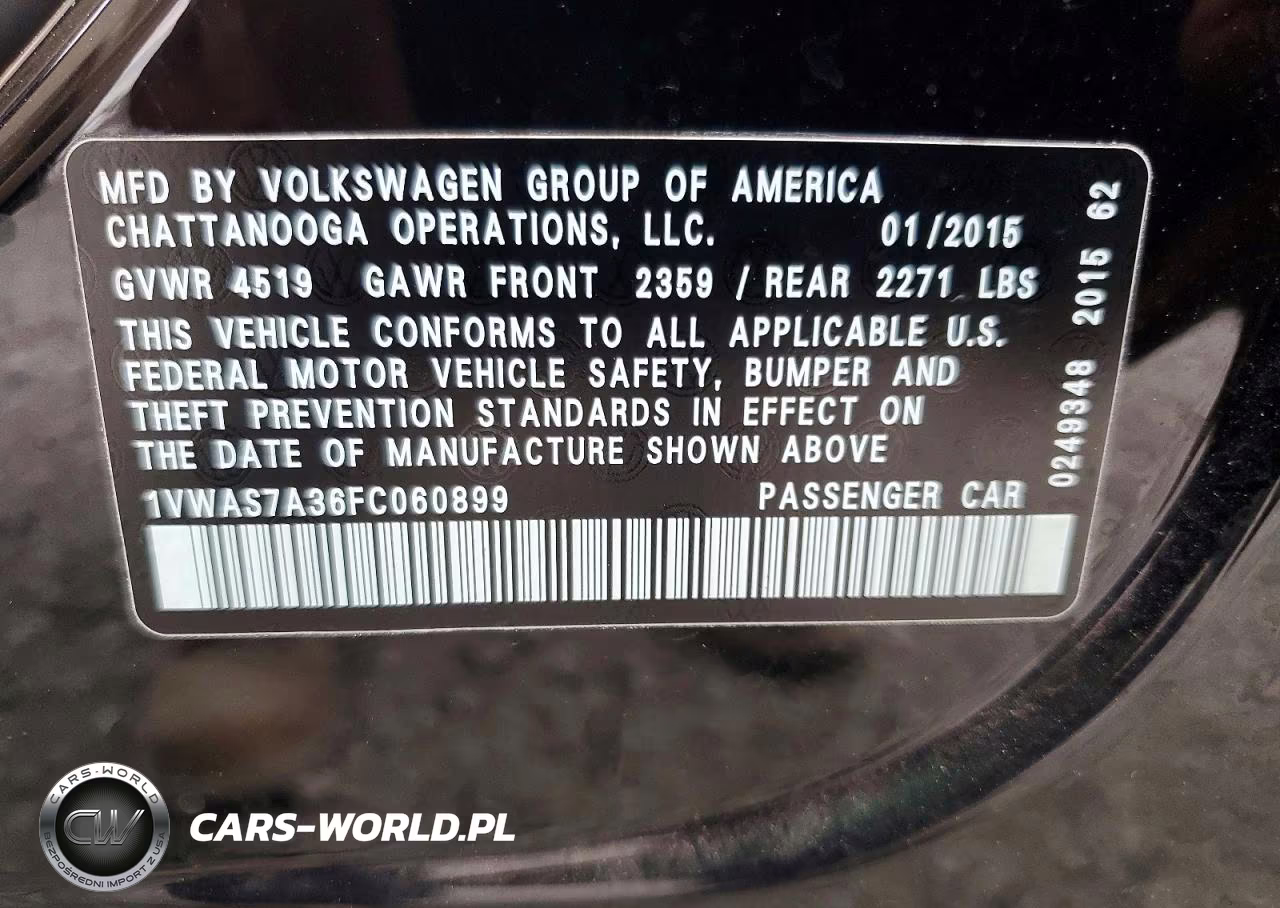 2015 Volkswagen Passat S VIN:1VWAS7A36FC060899 - 12